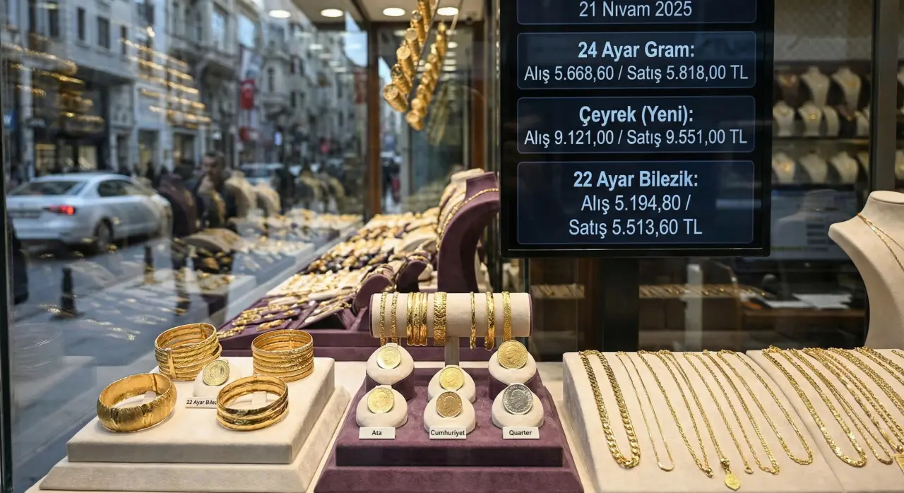 26 Kasım 2025 tarihli güncel altın fiyatlarını gösteren dijital ekran ve kuyumcu vitrini.